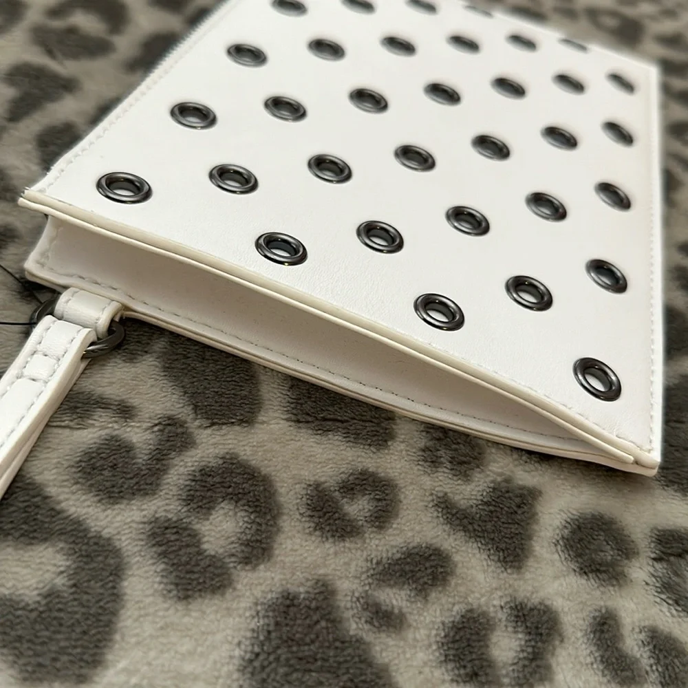 Express Grommet Embellished Wristlet Purse in White